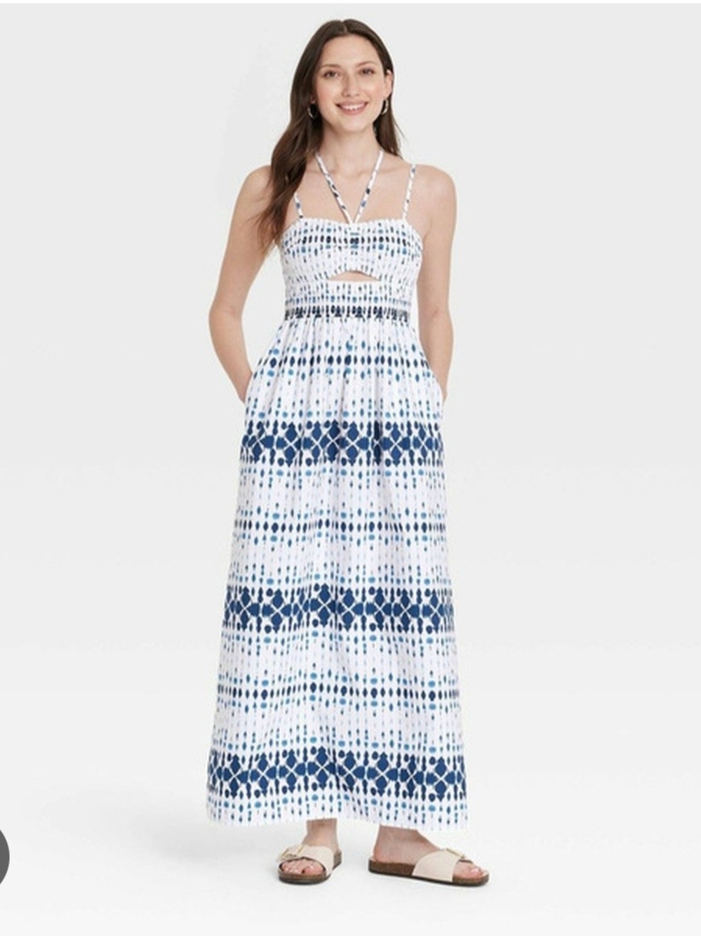 Universal Thread Xxl Blue & White Smocked Maxi Dress